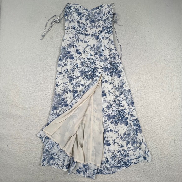 Reformation Juliette Midi Dress Women's 2 Floral Blue White Side Slit Corset - Picture 10 of 12